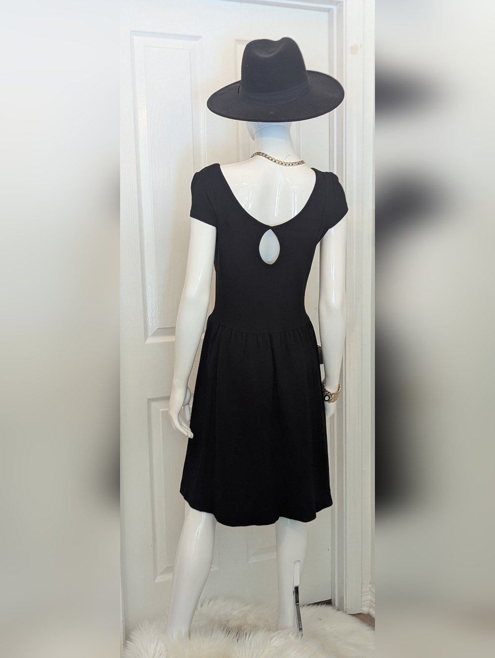 H&M Classic Black Fit-and-Flare Dress Open Back Elevated Basic Medium
